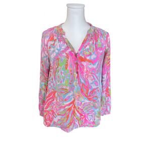 Vintage Lilly Pulitzer Pink Tag Tunic Blouse – Multicolor Print – Size XS